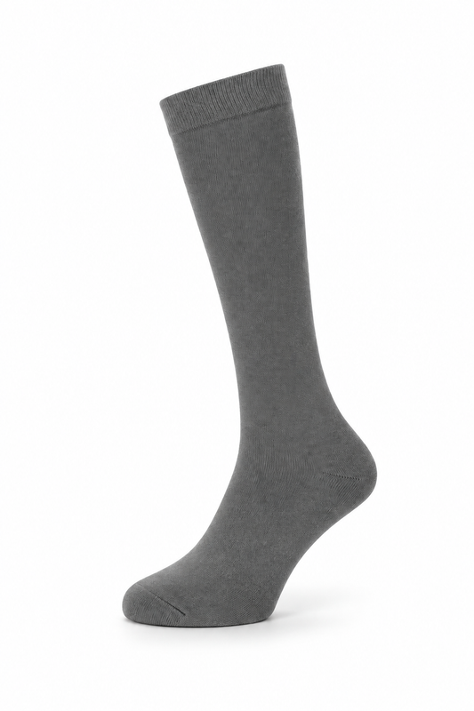 Grey knee sock on a portrait white background
